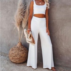Vici Campfire White Ribbed Set Crop Top and Pants